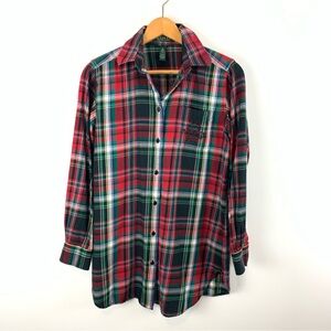 LAUREN RALPH LAUREN  Red Plaid Rhinestone Logo Tunic Shirt Size XS